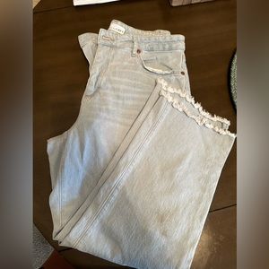 LOFT Straight Leg Jeans in Light Blue with Frayed Hem